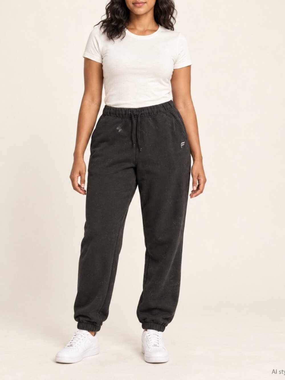 Fabletics Black Fleece Joggers Contrast Logo Size M